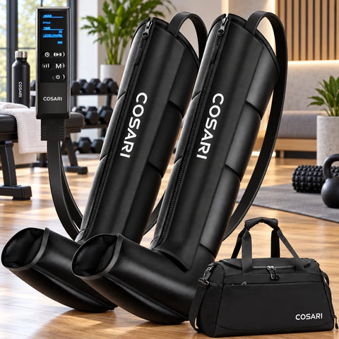 Cosari AirPulse Recovery Pro – Full-Leg 6-Chamber Pneumatic Compression Boots with 30–240 mmHg Pressure, Heated Knee Zone & Cordless Controller
