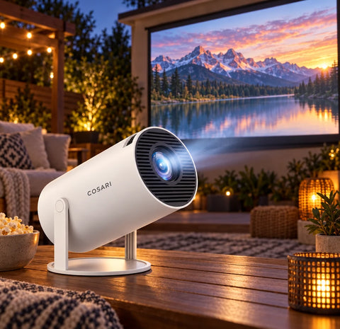 Cosari CineBeam Mini – 1080P Native 4K-Ready Smart Mini Projector with 180° Gimbal Stand, Auto-Keystone & WiFi 6