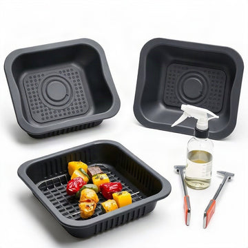 Cosari Crispa 8 – 8-Quart Silicone Liners (2-Pack), Stainless Steel Dual-Layer Rack & Oil Mister Kit