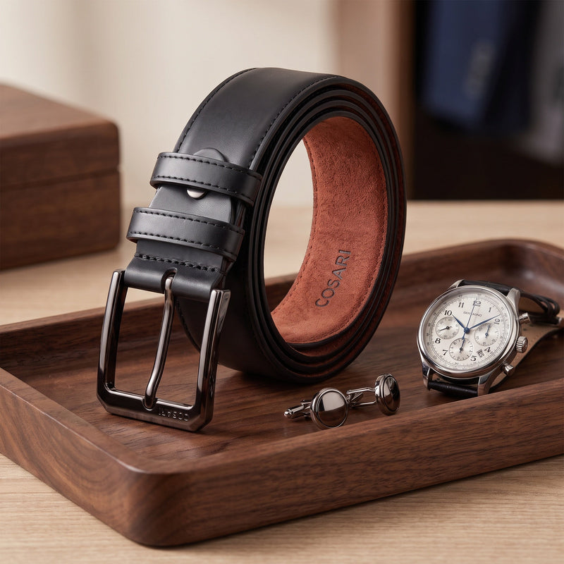 Cosari HeritageBuckle Pro — Full-Grain Leather & Suede-Lined Gunmetal Dress/Casual Belt