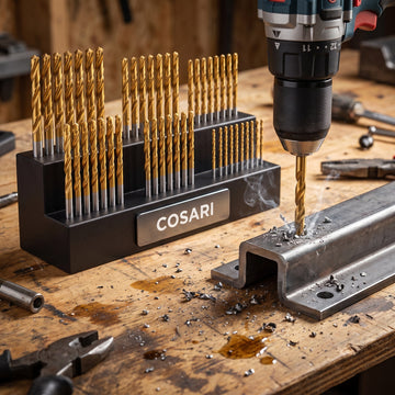 Cosari TitaniumBit Pro 50 — 50-Piece TiN-Coated HSS Metal &amp; Wood Drill Bit Set + Stand