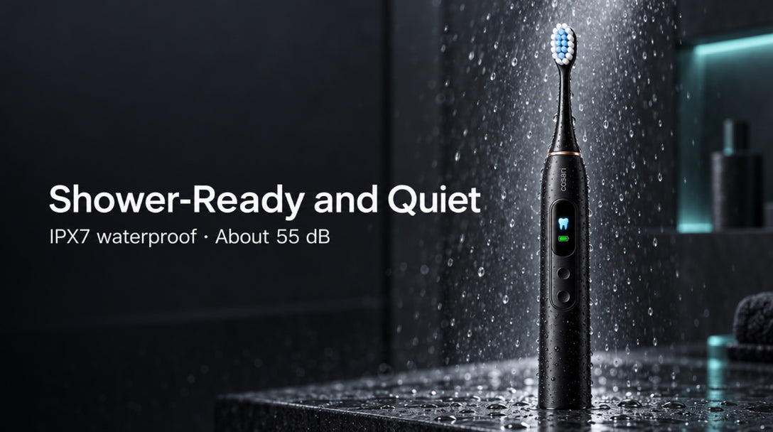 IPX7 waterproof and about 55 dB