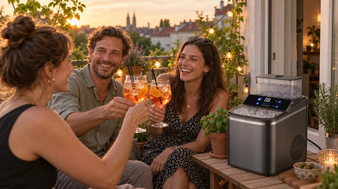 Freunde stoßen auf dem Balkon an