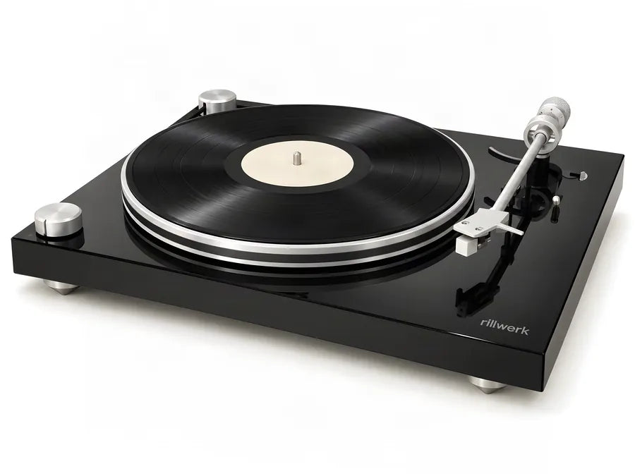 Rillwerk One with a record, three-quarter view