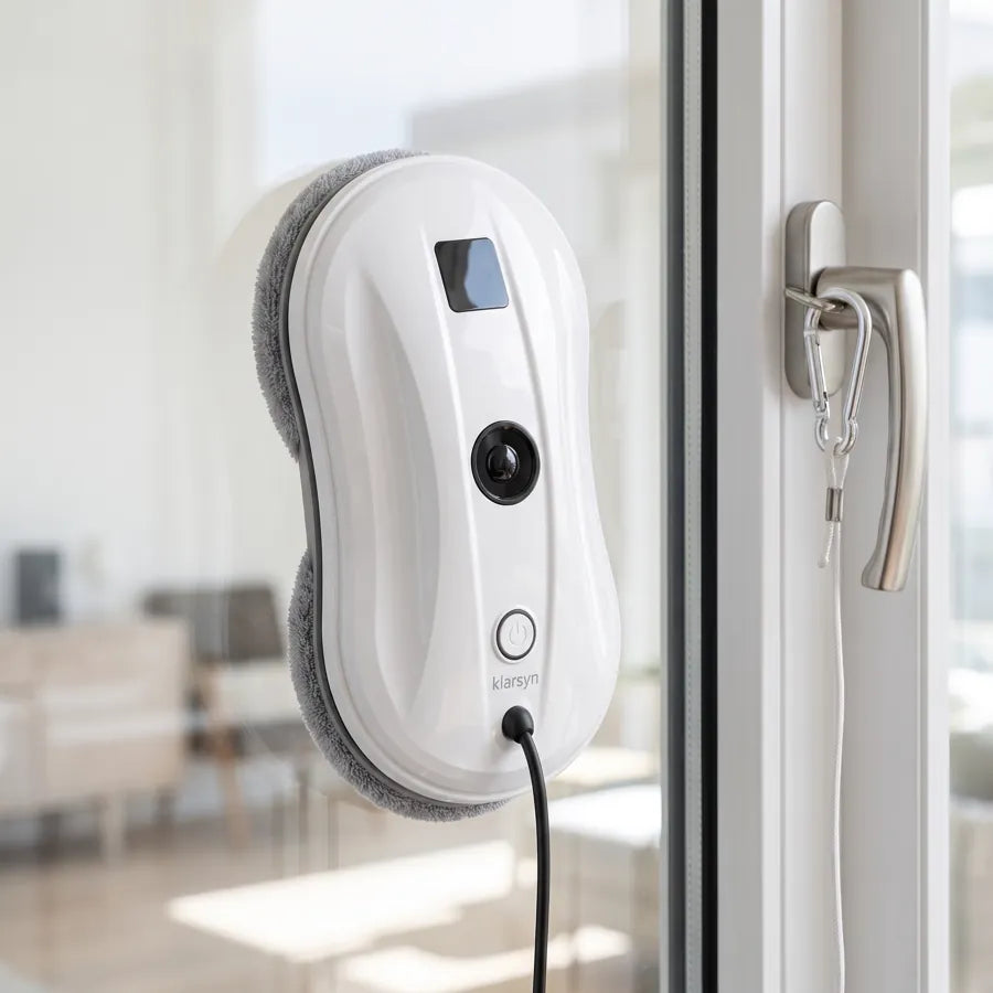 Klarsyn wird mit Sicherungsseil am Fenster befestigt